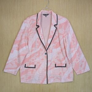 Ming Wang Pink Abstract Blazer Jacket Chic Career Luxury Old Money Women's 3X
